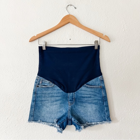 Pinkblush Maternity Cut Off Medium Wash Denim Shorts - Picture 1 of 6
